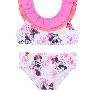 Disney Minnie Mouse Pink and White Ruffle 2 Piece Swim Set Size 3T